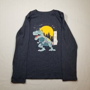 Cat & Jack Boys Navy Long Sleeve Forest Dinosaur T-Shirt, Size L (12/14), New
